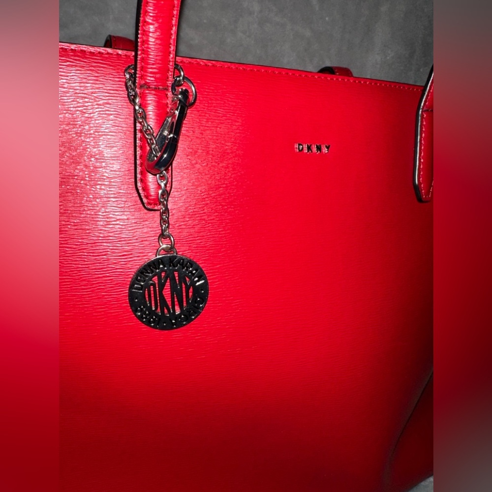 DKNY Red Leather Tote Bag - Picture 3 of 13